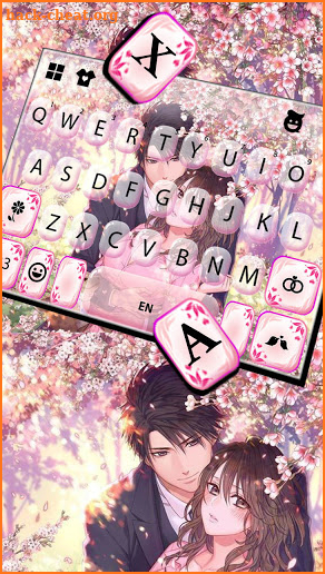 Sakura Couple Love Keyboard Background screenshot