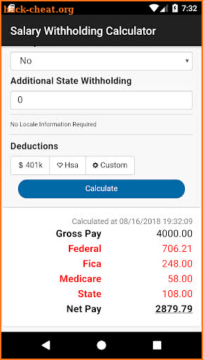 Salary Withholding Calculator screenshot