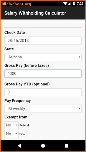 Salary Withholding Calculator screenshot