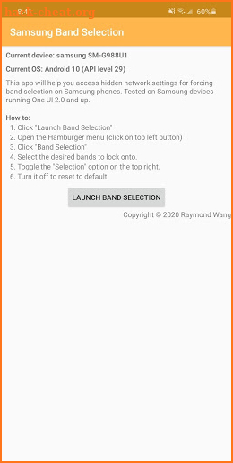 Samsung Band Selection screenshot