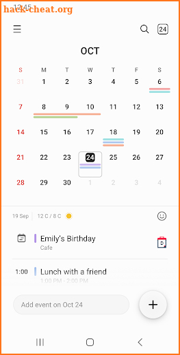 Samsung Calendar screenshot