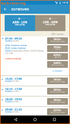 SAS Scandinavian Airlines screenshot