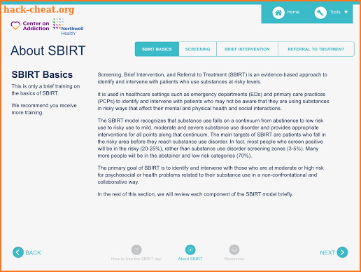 SBIRT for Health Professionals screenshot