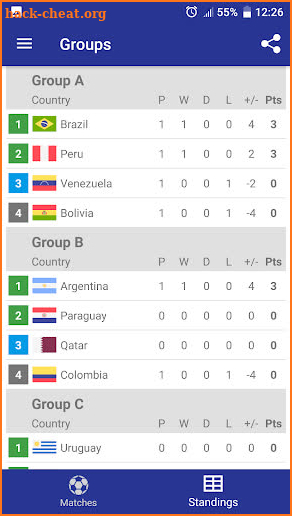 Schedule for Copa America 2019 Brazil screenshot
