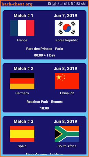 Schedule for Football Women World Cup 2019 screenshot