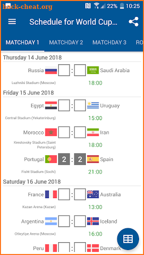 Schedule for World Cup 2018 Russia screenshot