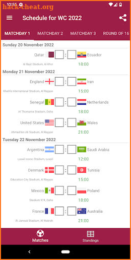 Schedule for World Cup 2022 screenshot