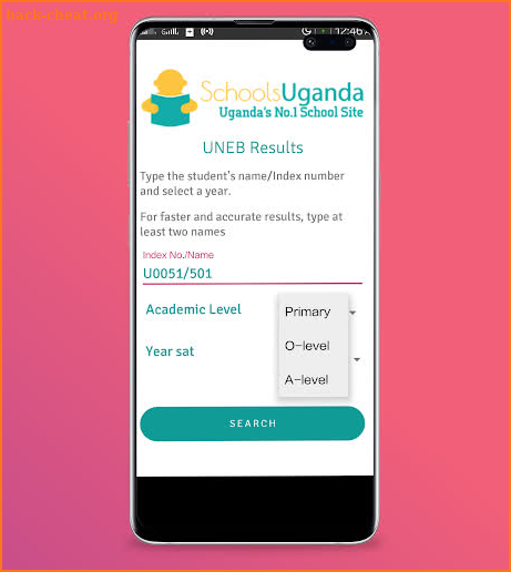 SchoolsUganda UNEB Results screenshot