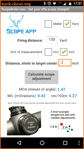ScopeApp - Rifle scope sight in MOA/MIL calculator screenshot