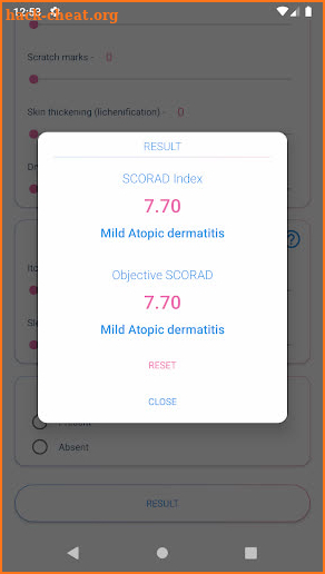 SCORAD - SCORing Atopic Dermatitis Calculator screenshot