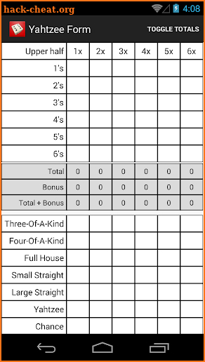 Score Form for Yahtzee screenshot