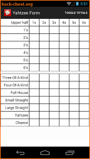 Score Form for Yahtzee screenshot