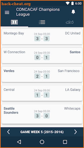 Scores for Concacaf Champions League. Live Results screenshot