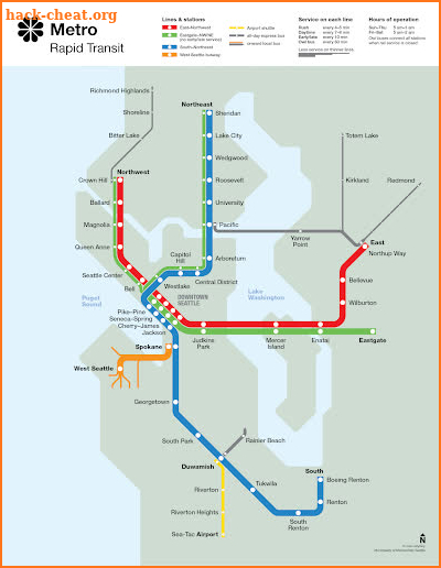 Seattle Subway MRT (Metro) system map 2019 screenshot