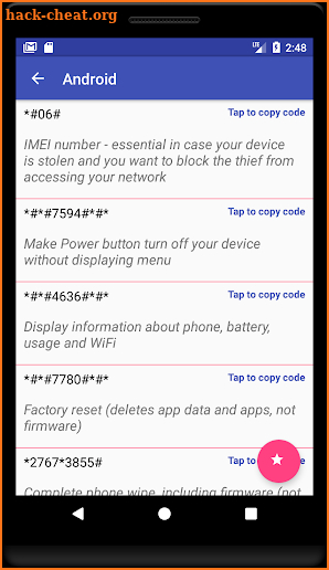 Secret Codes For Android Devices screenshot