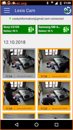 Security camera for smartphones, Lexis Cam screenshot
