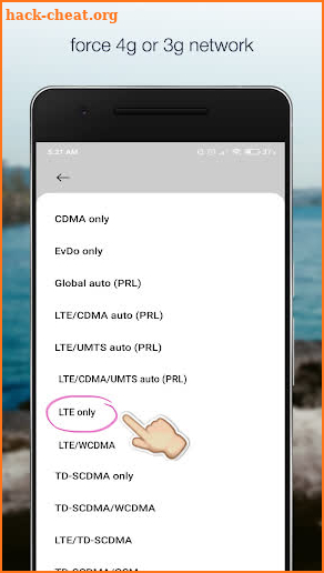 Select and Force 4G only WCDMA and LTE only screenshot