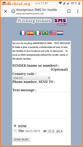 Send anonymous text message, spoof SMS... screenshot
