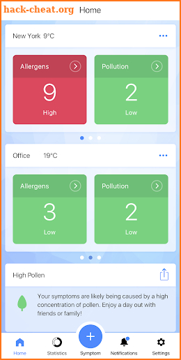 Sensio Air, Pollen & Pollution, allergy tracker screenshot