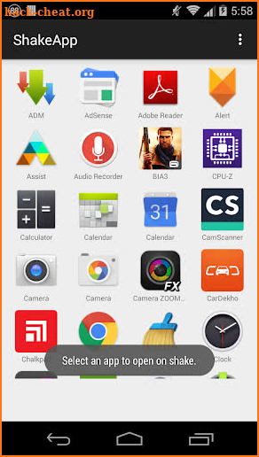 Shake and Open App screenshot