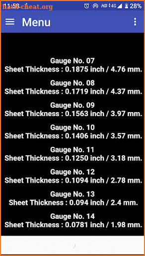 Sheet Gauge Thickness screenshot