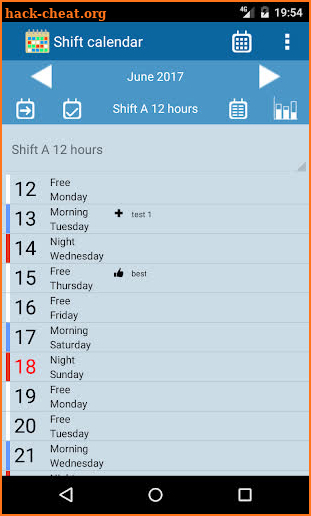 Shift calendar screenshot