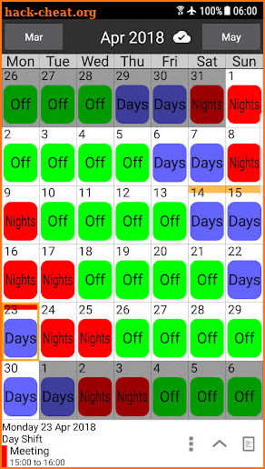 Shift Work Calendar screenshot