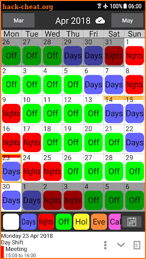 Shift Work Calendar screenshot