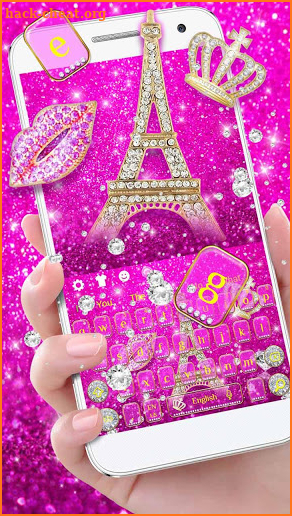 Shiny Glittering Pink Paris Tower Keyboard Theme screenshot