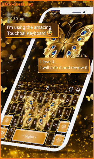Shiny Golden Glitter Butterfly Keyboard screenshot