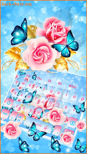 Shiny Pink Rose Blue Butterfly Keyboard Theme screenshot