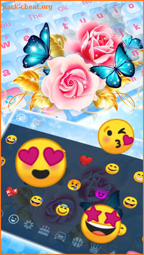 Shiny Pink Rose Blue Butterfly Keyboard Theme screenshot