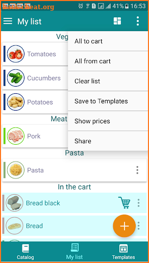 Shopping list "My List" screenshot
