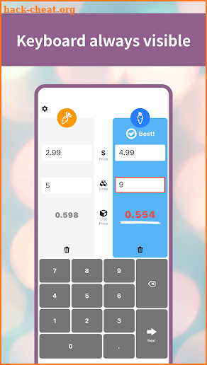 Shopping Unit Price Calculator screenshot