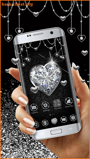 Silver Glittery Diamond Hearts Launcher Theme screenshot
