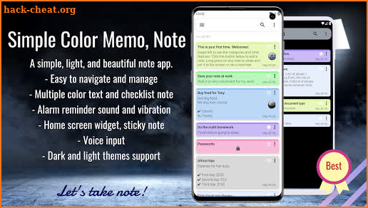Simple Color Memo: Note, Alarm Reminder and Widget screenshot