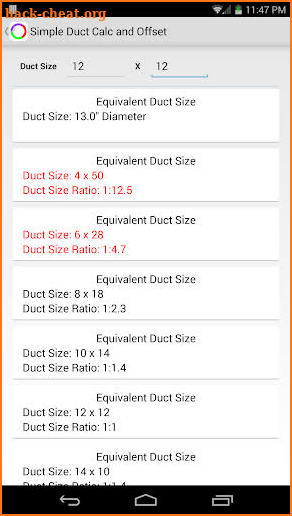 Simple Duct Calculator Deluxe screenshot