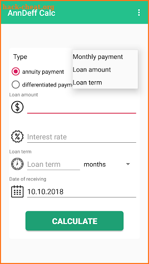 Simple loan calculator screenshot