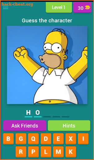 Simpsons characters quiz screenshot