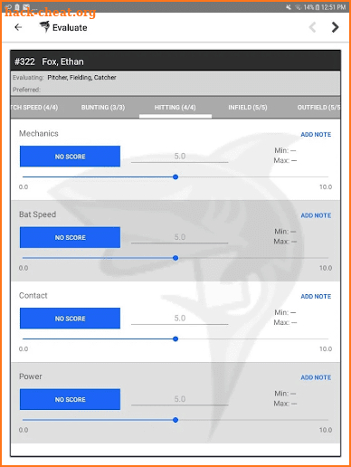 SkillShark Athlete Evaluations screenshot