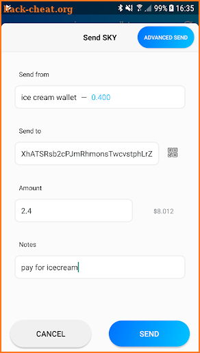 Skycoin Wallet screenshot