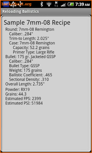 Small Deer Ballistics Data screenshot