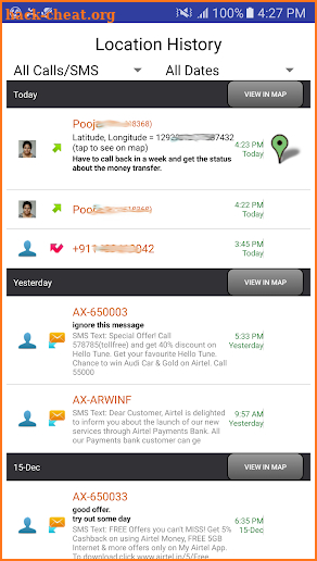 SMS and Call Tracker screenshot
