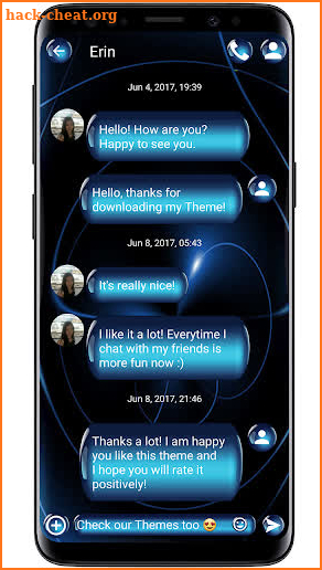 SMS Theme Sphere Blue - black chat text message screenshot