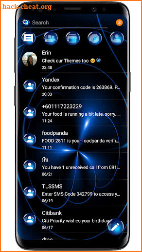 SMS Theme Sphere Blue - black chat text message screenshot
