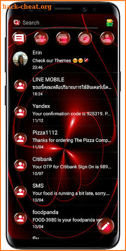 SMS Theme Sphere Red - black chat text message screenshot