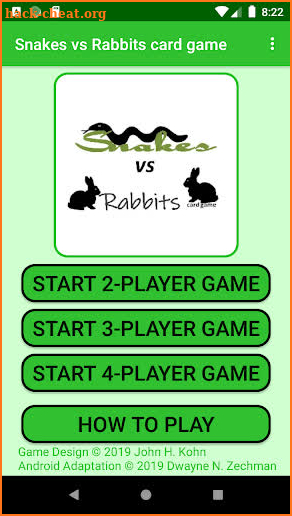 Snakes vs Rabbits card game screenshot