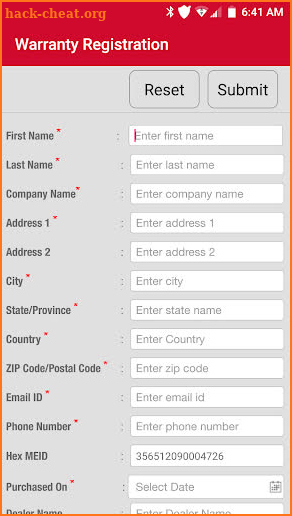 Sonim Warranty Registration screenshot