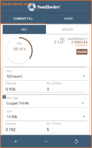 Southwire® Conduit Fill Calc screenshot