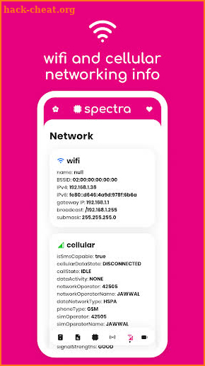 Spectra: device info screenshot
